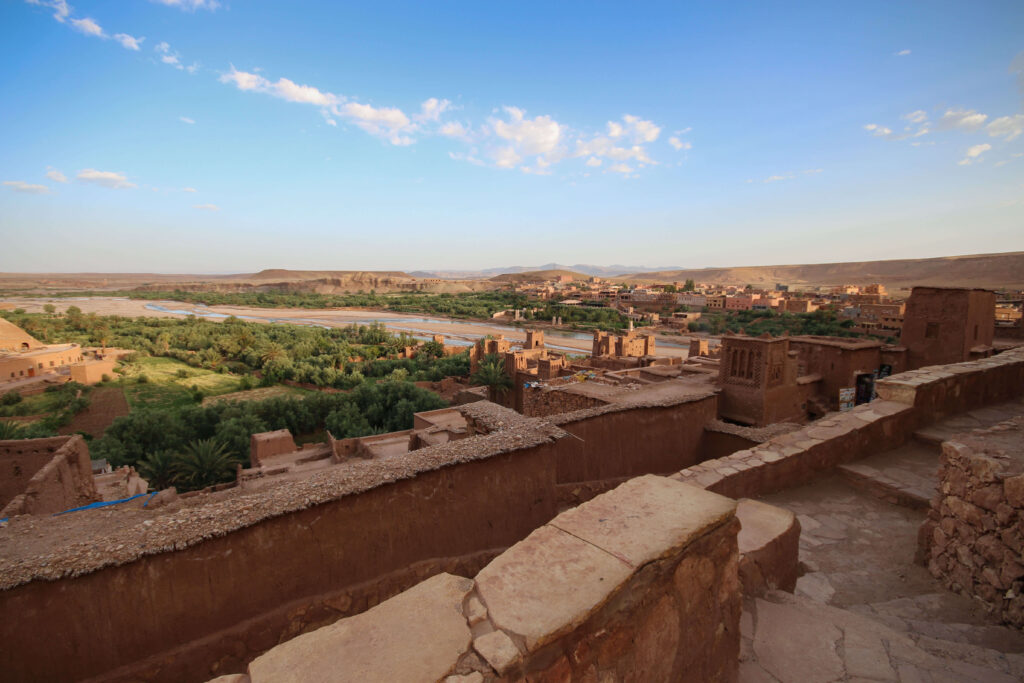 A view from the ancient ksar of Ait Benhaddou toward the modern village across the river