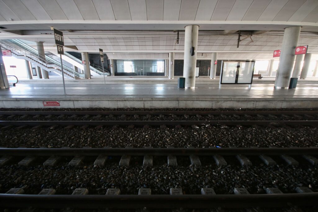 Travelling by train in Morocco - waiting for the Al Boraq train to arrive at Rabat Agdal railway station