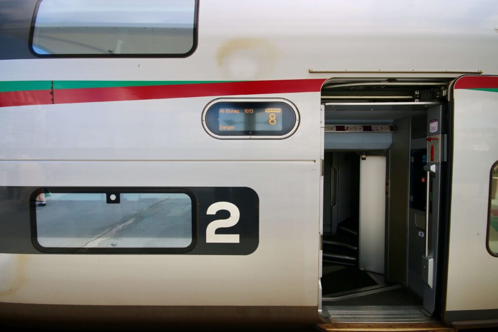 Travelling by train in Morocco - A door leading to a second-class carriage on a Moroccan train