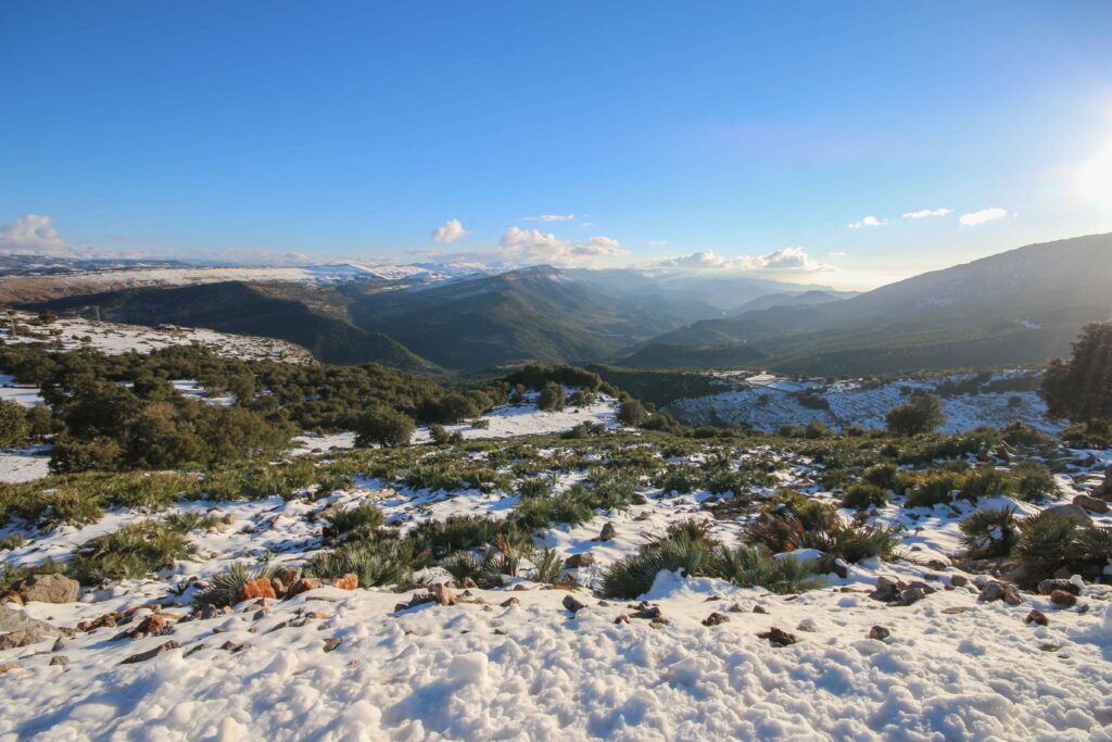 Snow blankets the Atlas Mountains while travelling around Morocco in February