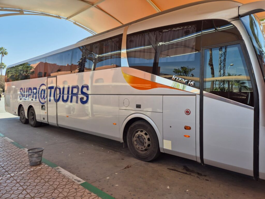A Supratours bus parked at a terminal in Marrakech