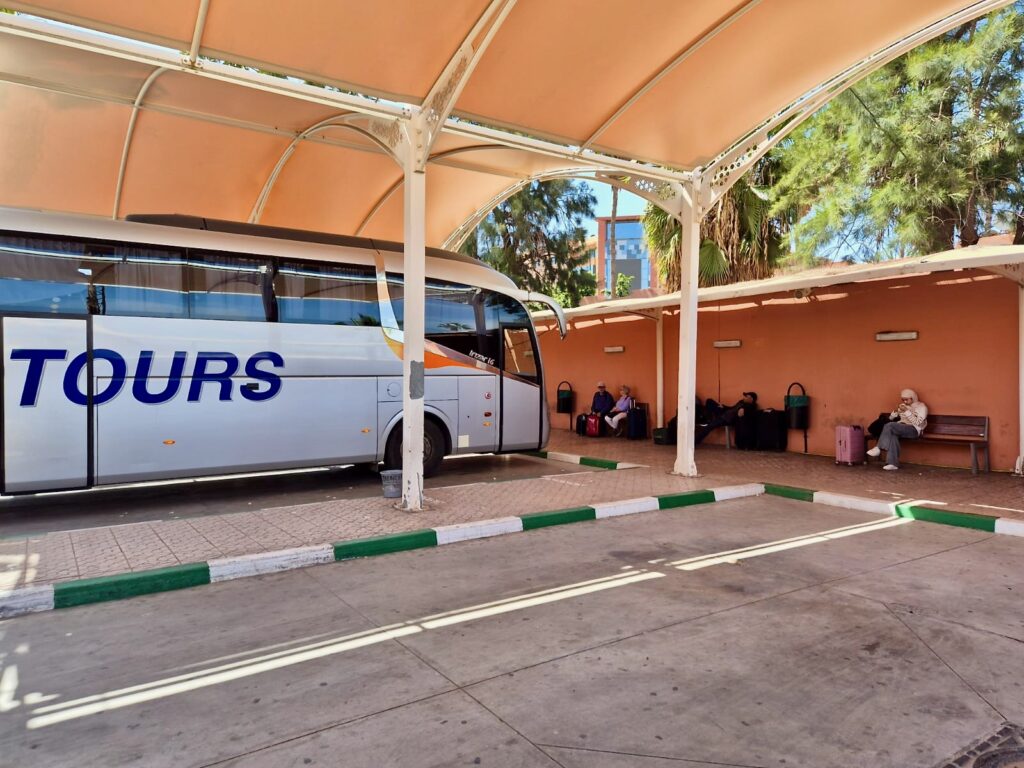 Bus travel in Morocco - A seating area at a bus station in Marrakech
