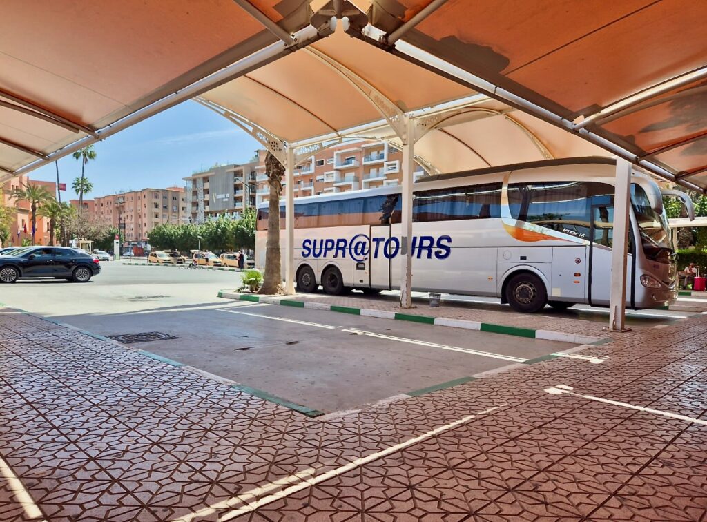 How to get to Essaouira A Supratours bus parked at a station in Marrakech