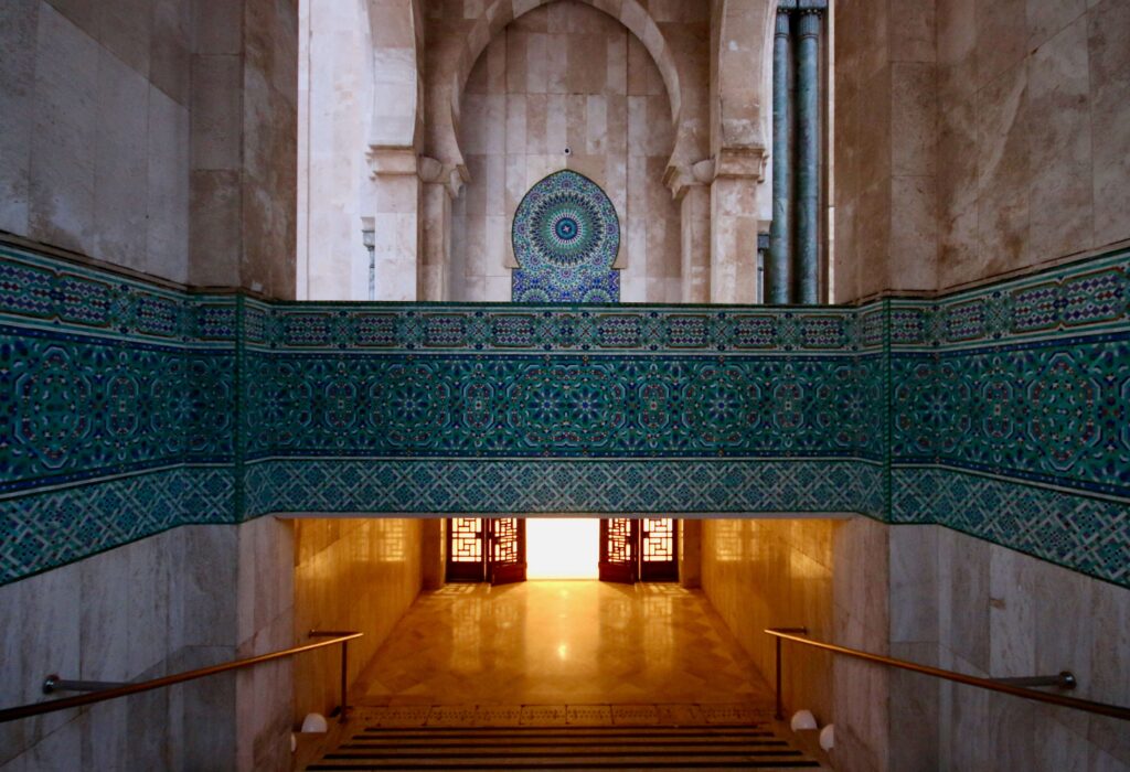 Stairs lead down to the female hammam at the Hassan II Mosque in Casablanca