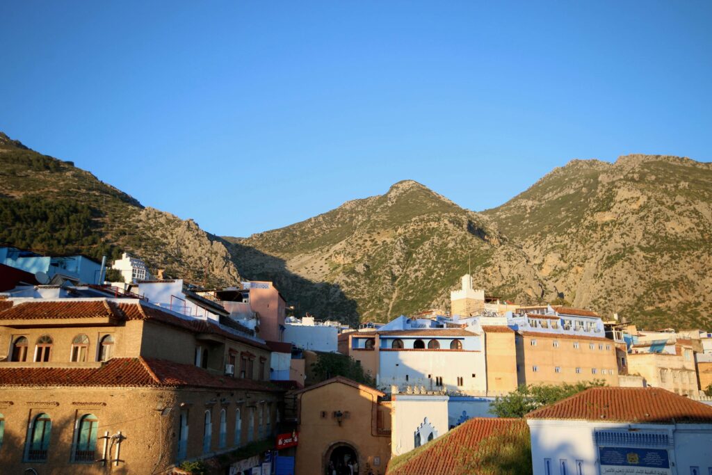 Sunset over Chefchaouen and the Rif Mountains on a multi-day Morocco tour