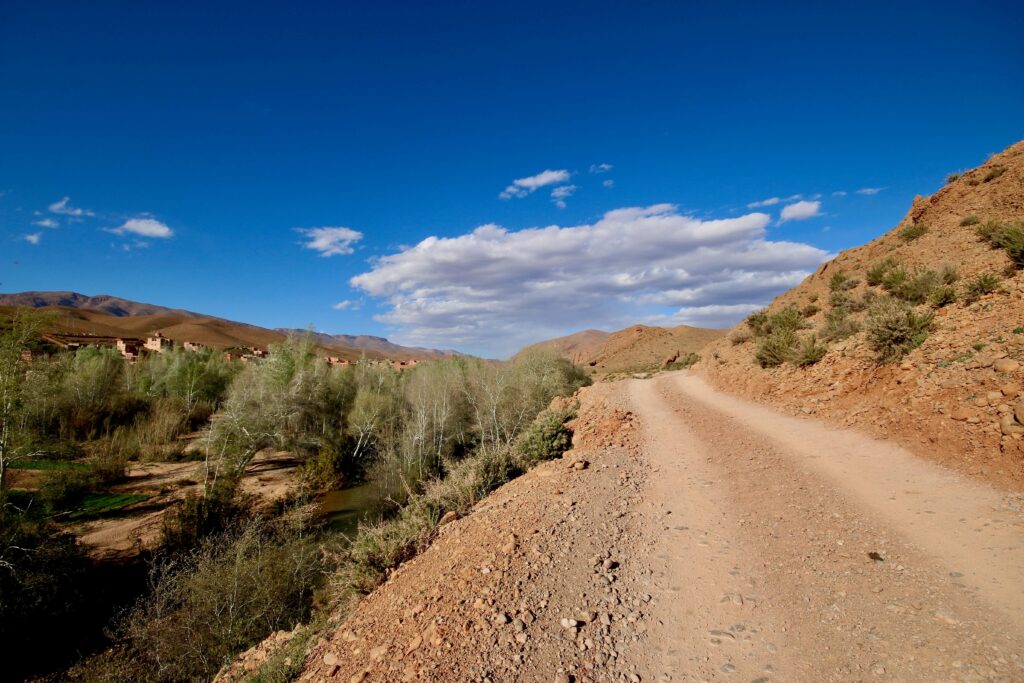 A walking trail winds through Dades Gorge