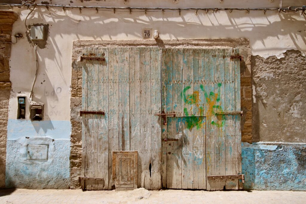 Essaouira travel guide - A weathered garage door in the Essaouira medina