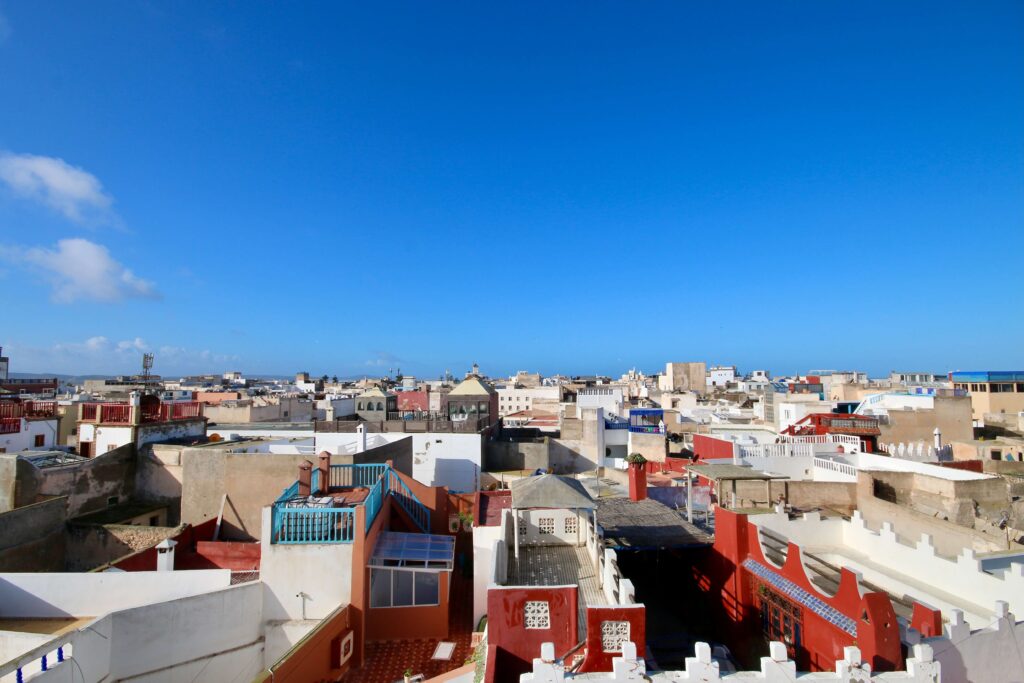 Best things to do in Essaouira Looking across the colourful rooftops of Essaouira, Morocco