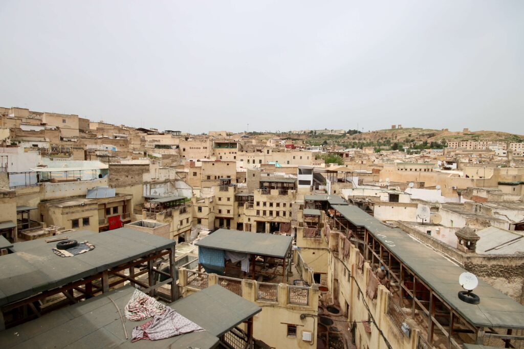 Hides hanging out to dry at one of the tanneries in Fes