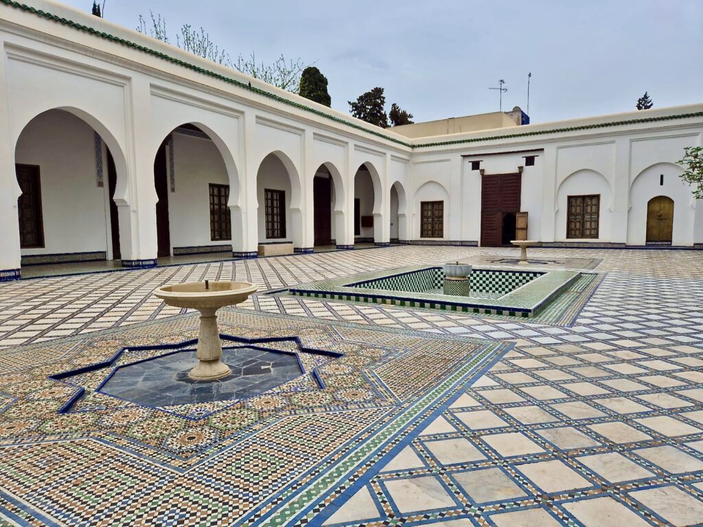 A beautifully tiled courtyard at Dar Batha Museum of Islamic Arts in Fes
