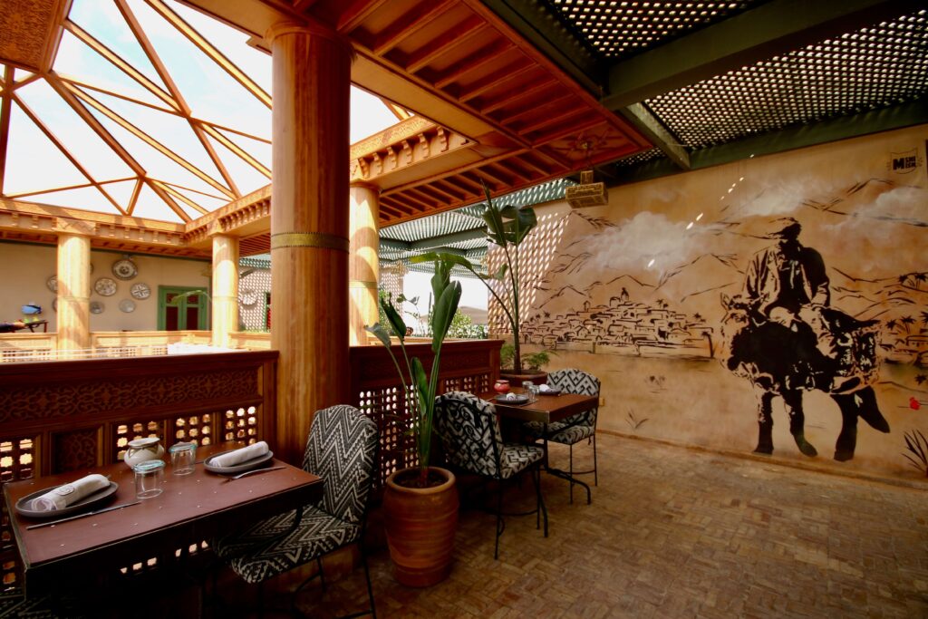 A restaurant at a Moroccan cooking school in Marrakech
