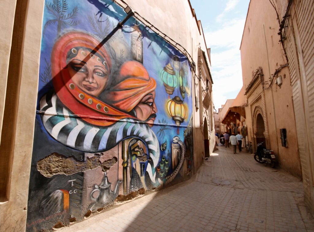 Colourful street art in the Marrakech medina