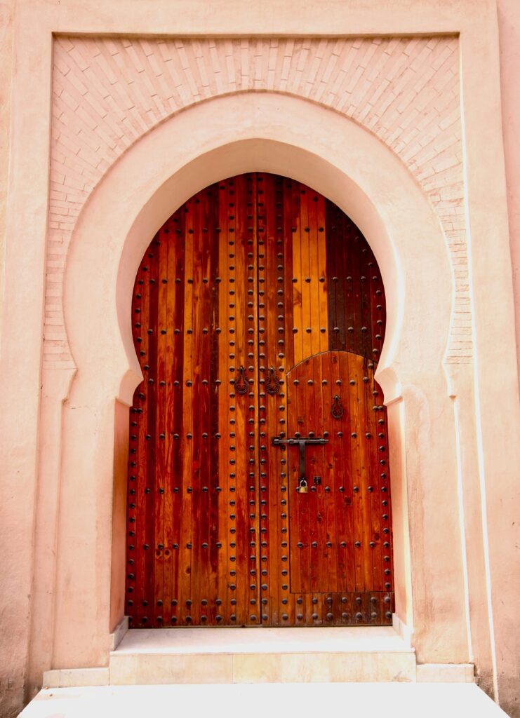 A keyhole wooden door in the Marrakech medina