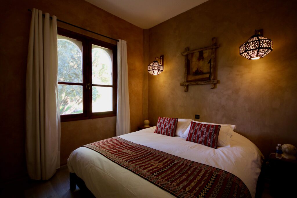 A beautifully decorated room at L'Ma Lodge, one of the best places to stay in Skoura