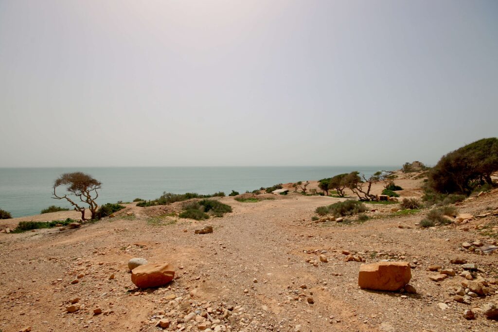 A coastal trail leads to the Atlantic Ocean near Agadir, Morocco