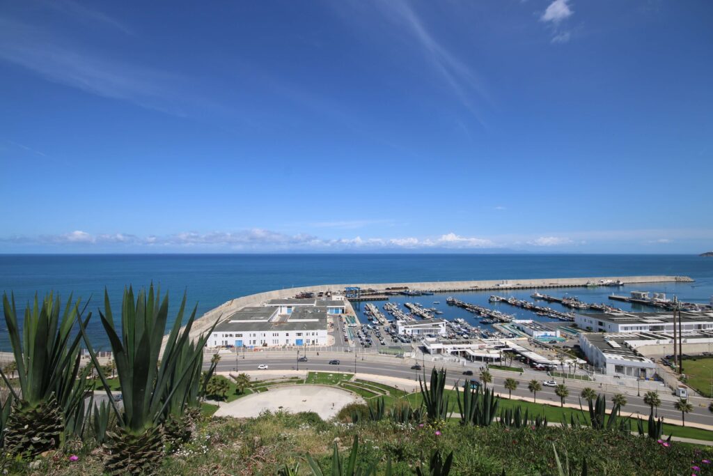 Elevated views across the Tangier Port and the Strait of Gibraltar