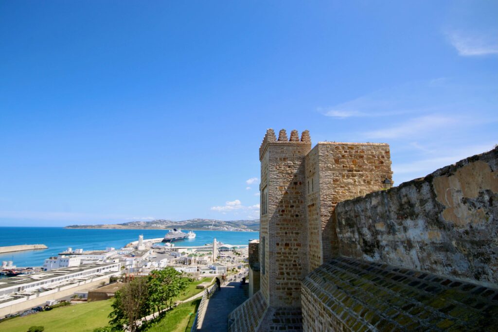 Best food tours in Tangier - Views across Tangier's modern port and the Strait of Gibraltar from the Kasbah district