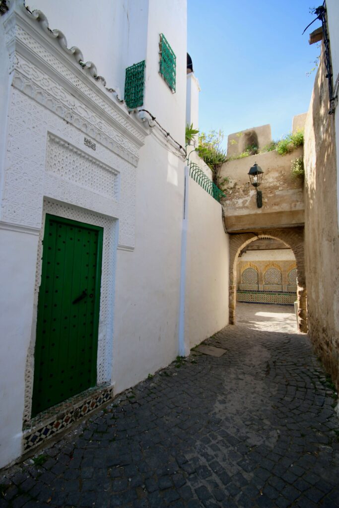 Best museums in Tangier A green door on a whitewashed building in the Kasbah district of Tangier