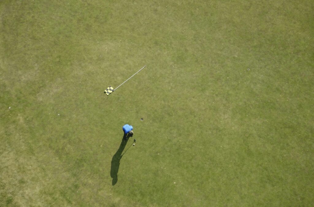A golfer on a green at the Mazagan Golf Club near El Jadida