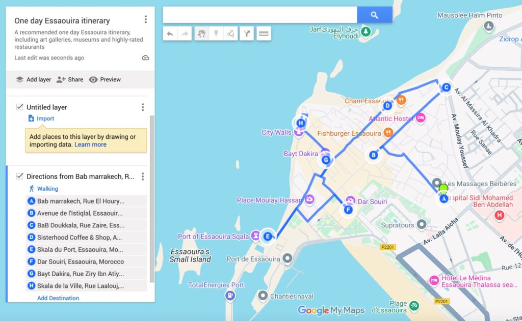 Map of one day Essaouira itinerary