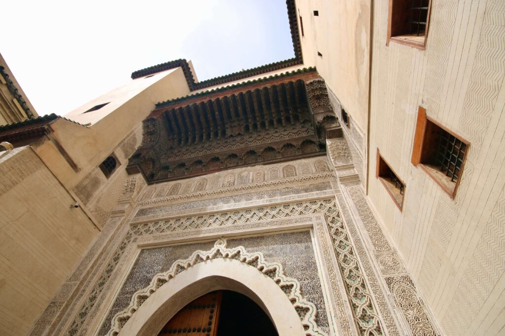 The arched entrance leading to the Nejjarine Museum of Wooden Arts & Crafts in Fes