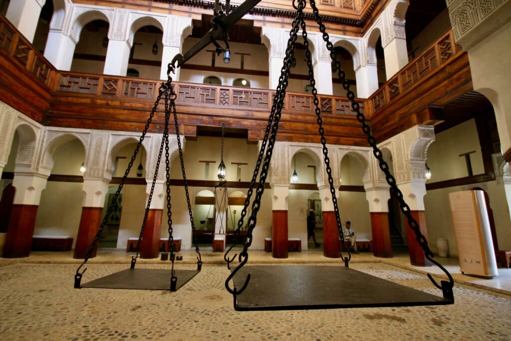 Scales on display inside the Nejjarine Museum of Wooden Arts & Crafts in Fes