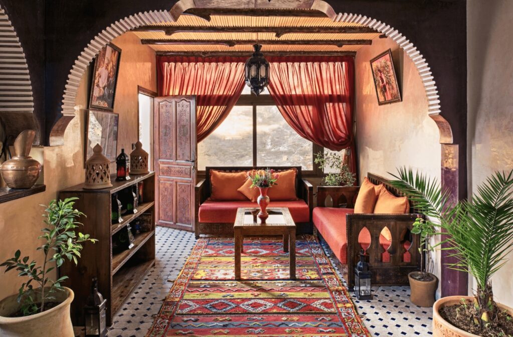 A beautifully decorated lounge at one of the best guesthouses in Imlil