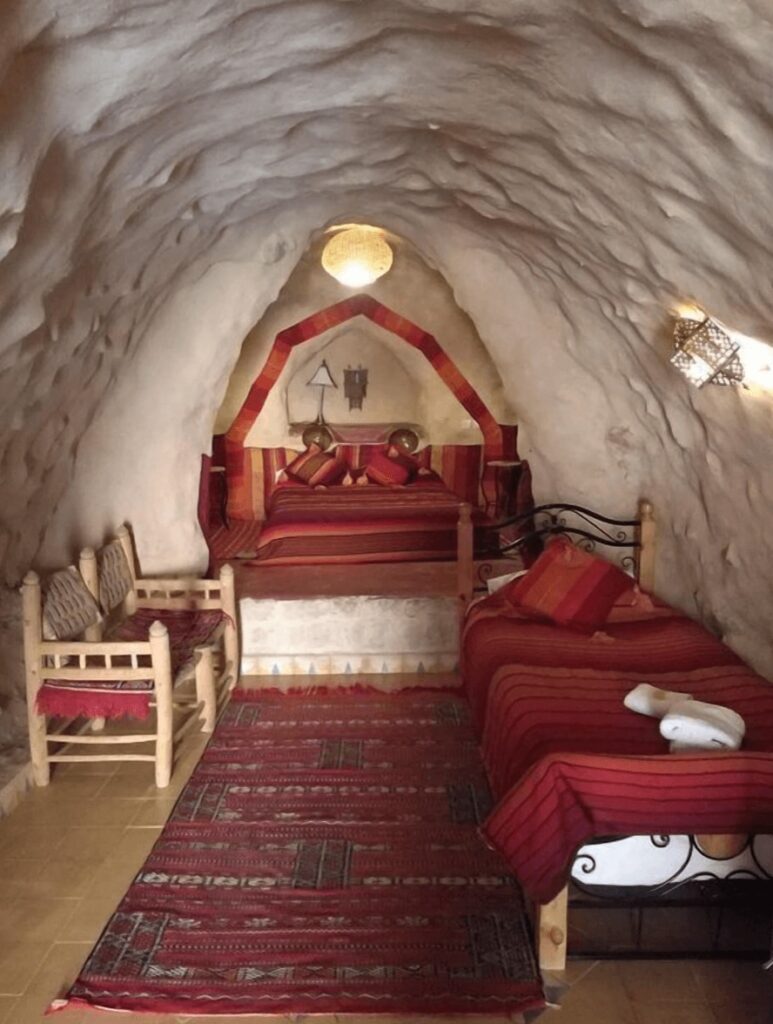 One of the cave rooms at Auberge Le Festival - an eco-friendly hotel in Todra Gorge