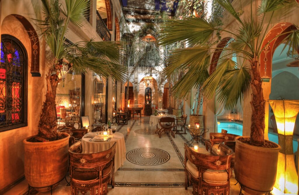 The interior pool and courtyard of Dar Anika in Marrakech 