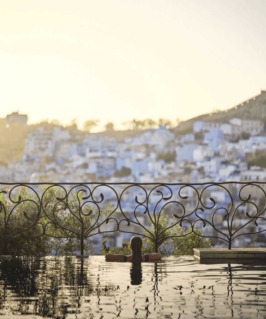 Best hotels in Chefchaouen - Views across Chefchaouen from the swimming pool at Dar Jasmine 
