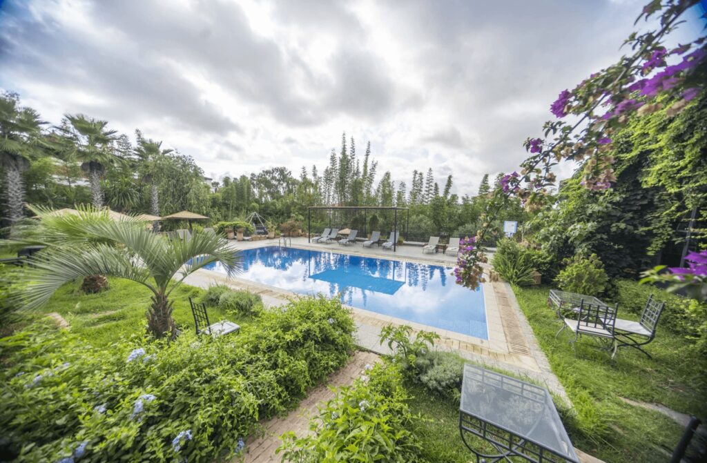 The garden swimming pool at Dar Tanja Boutique Hotel, one of the best places to stay in Tangier