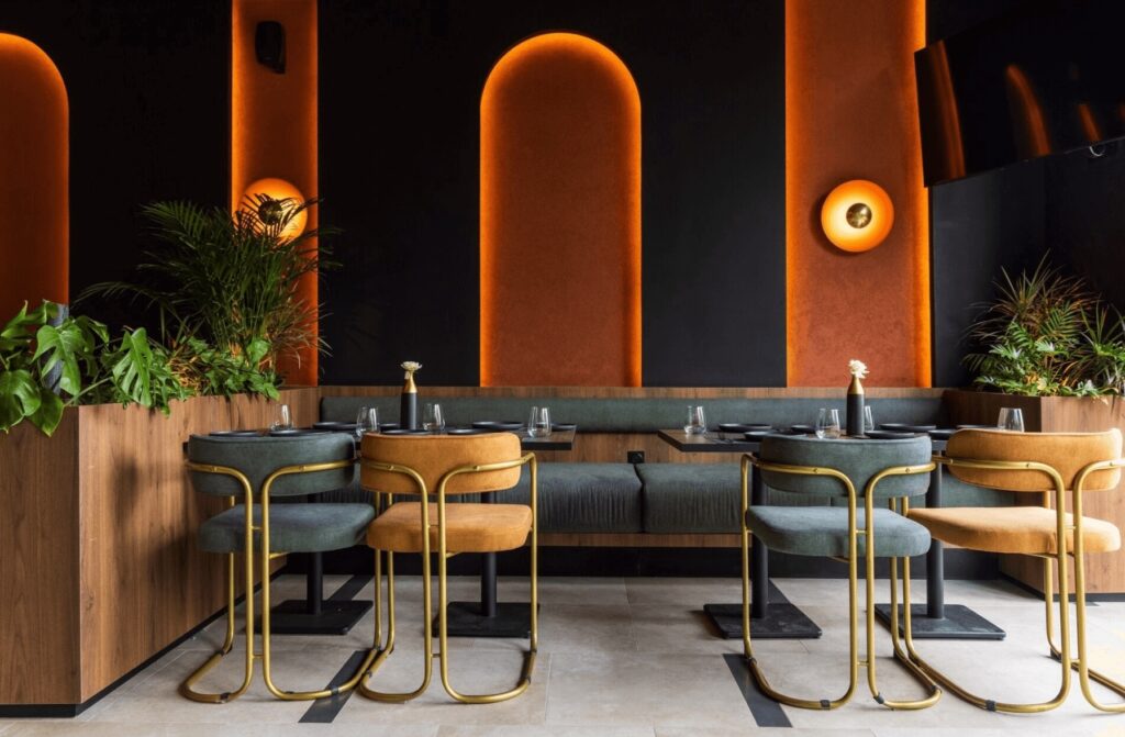 The sophisticated dining area at the Diagonal Hotel, one of the best hotels with a pool in Tangier