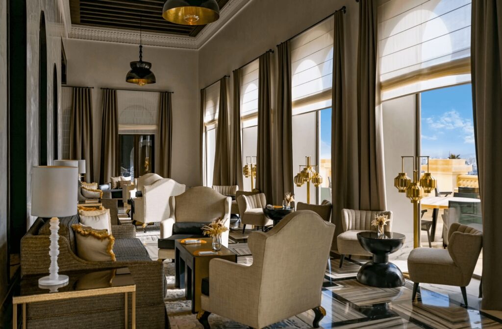 An elegant lounge at the Fairmont Tazi Palace, one of the best luxury hotels in Tangier