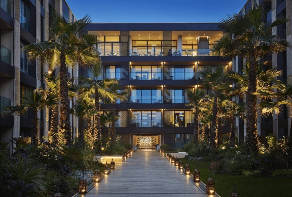Lanterns decorate a walkway at the Four Seasons Casablanca, one of the best luxury hotels in Casablanca