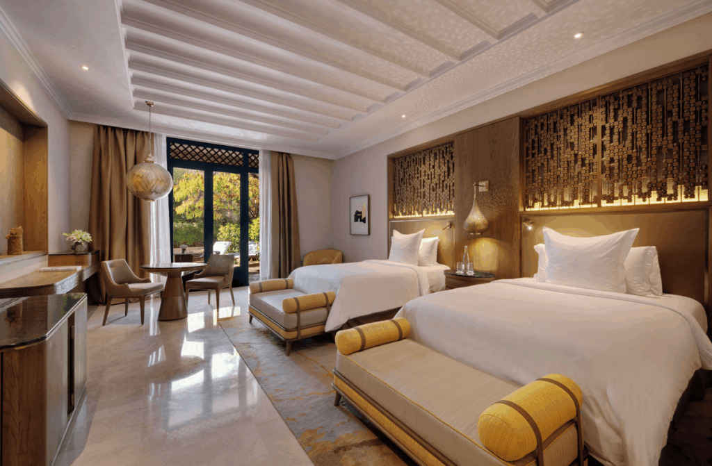 One of the luxurious suites at the Four Seasons Marrakech, one of the best hotels in Marrakech with a hammam