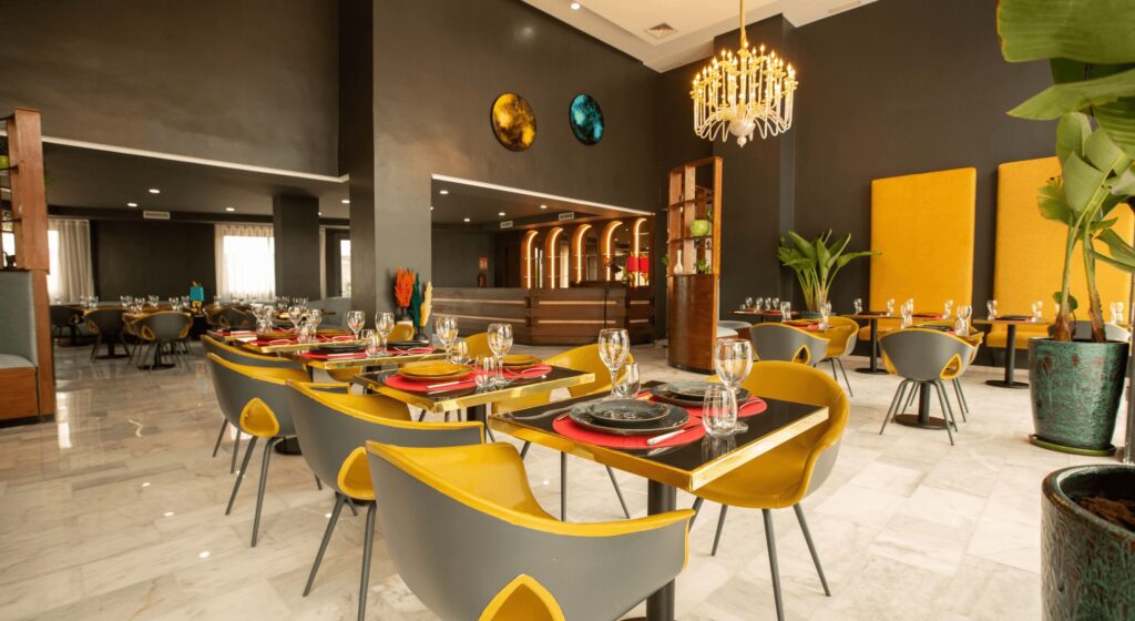 The colourful dining space at Fourteen Hotel Ain Sebaa in Casablanca 