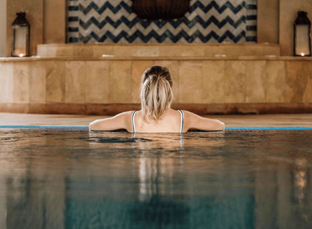 Enjoying the indoor pool at Hotel Le Medina Thalassa Sea & Spa in Essaouira
