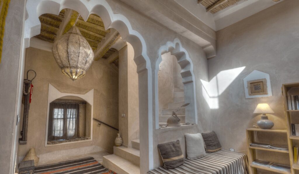 Decorative arches inside Kasbah Agoulzi - a highly-rated hotel in the Valley of the Roses