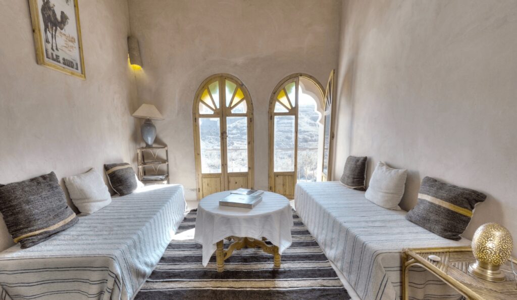 Best places to stay in the Valley of Roses - A communal lounge overlooking the Valley of Roses at Kasbah Agoulzi