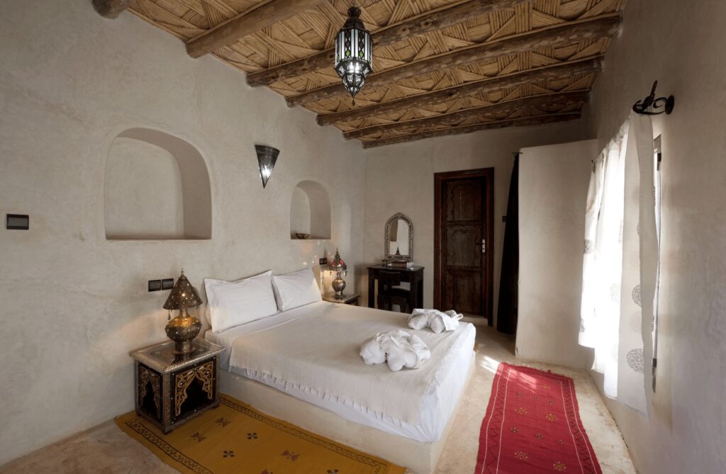 A stylish room at Kasbah La Cigogne in Ait Benhaddou