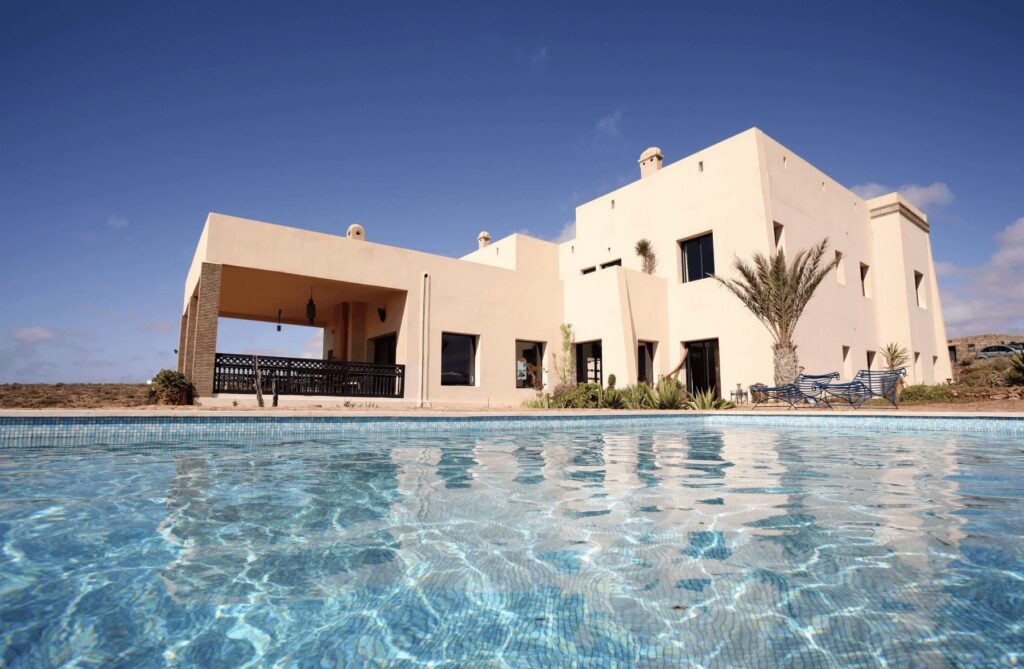A sparkling swimming pool at one of the best hotels in Mirleft
