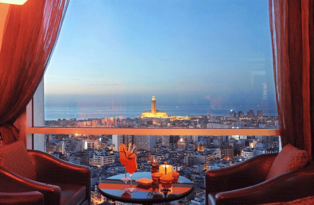 Views of the Hassan II Mosque from the Kenzi Tower Hotel