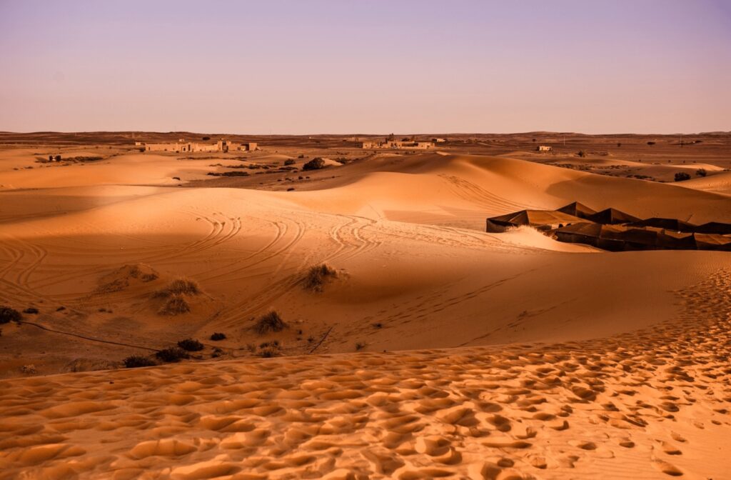Desert camps in Erg Chigaga, which can be reached via the gateway town of M'Hamid