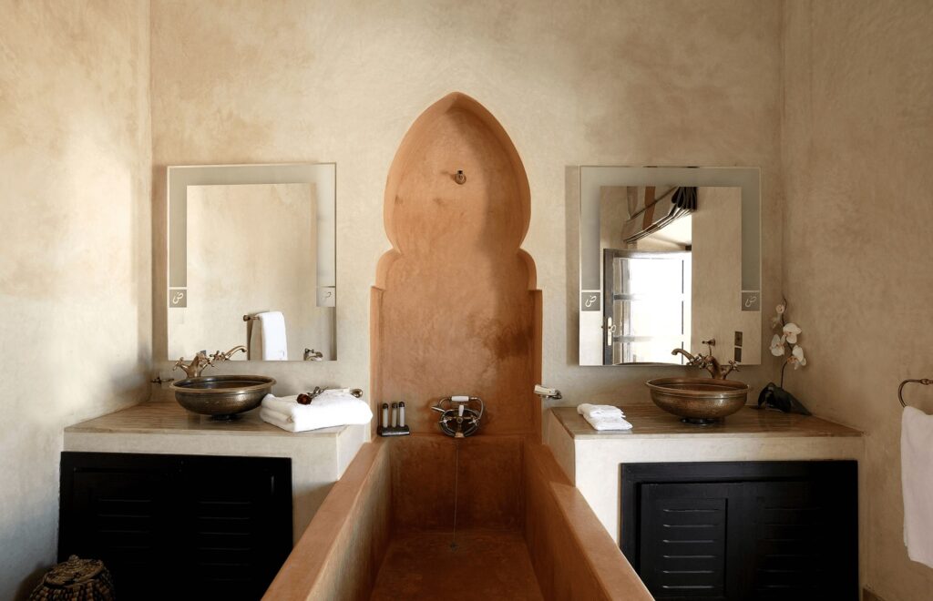 One of the stylish bathrooms at Madada Mogador - a pet-friendly boutique hotel in Essaouira