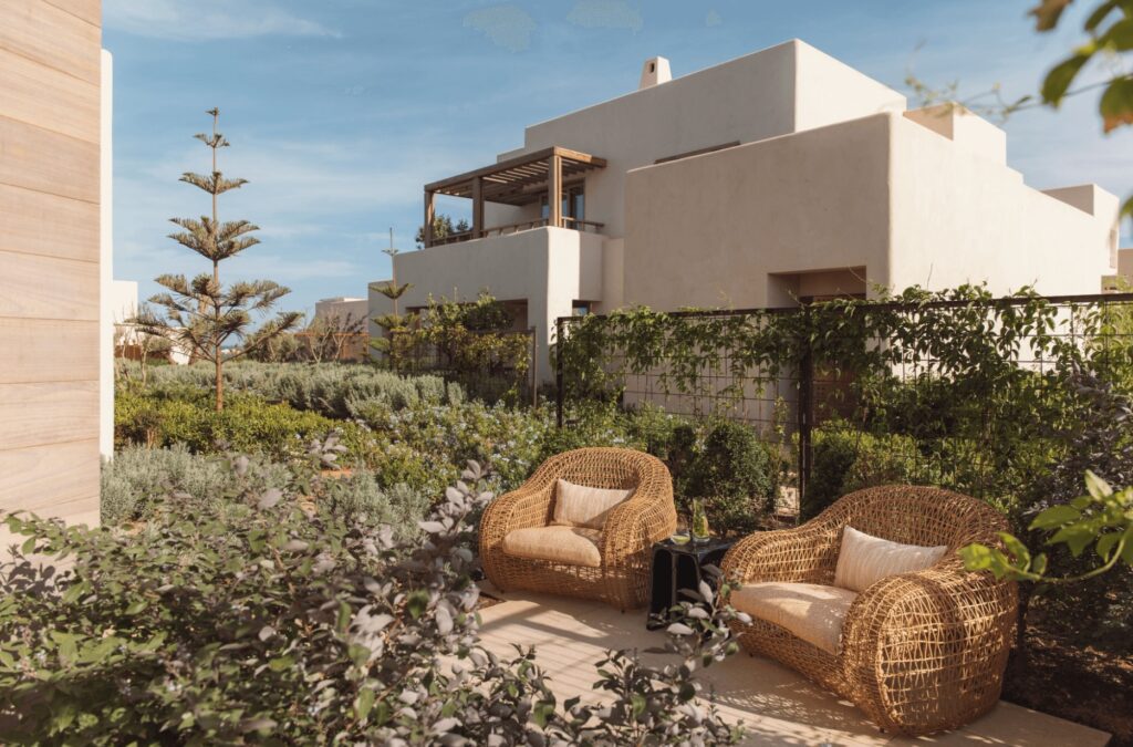 An outdoor lounge at one of the best luxury hotels near Tetouan, Morocco