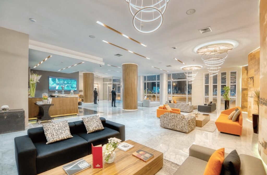 The elegant lobby of the Marina Bay City Center in Tangier 