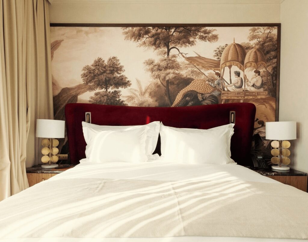A vintage-inspired mural behind a bedhead at the Marly Boutique Hotel in Casablanca (photo courtesy of Expedia)