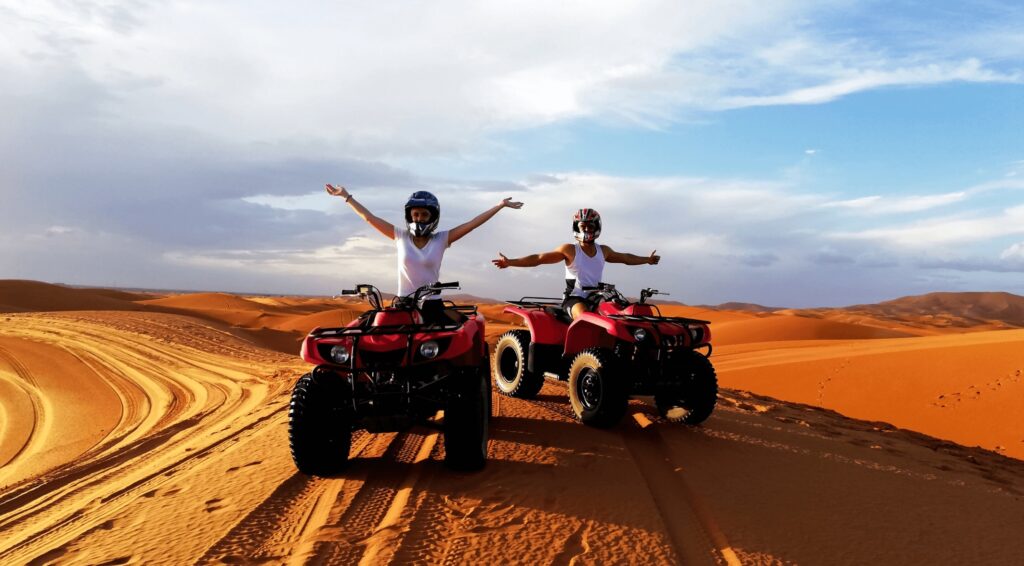 Quad biking in the Sahara Desert with the team at Merzouga Spirit Luxury Camp