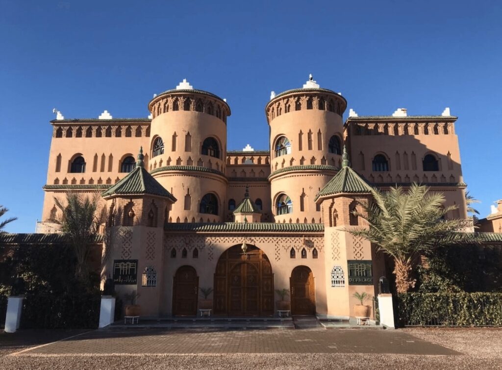 The castle-like exterior of OZ Palace, one of the best hotels in Ouarzazate, Morocco