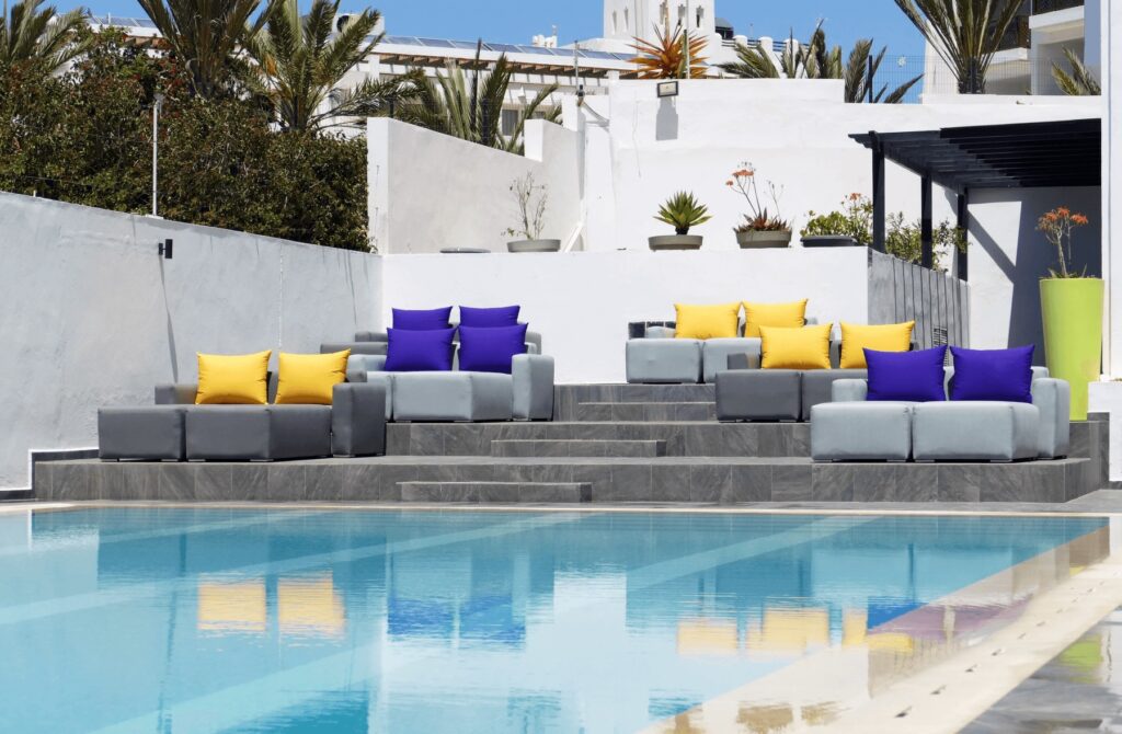 Steps lead down to the swimming pool at Ocean Atlantic View in Agadir 